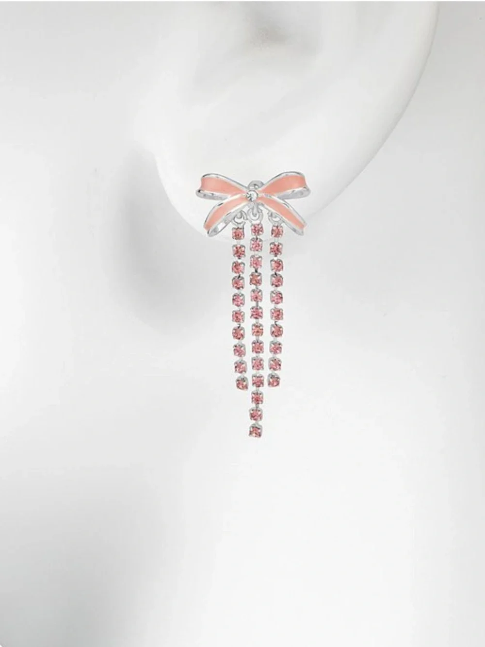 NWT LC Lauren Conrad Pink Enamel Bow Earrings with Pink Crystal Tassels